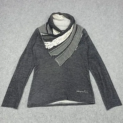 DESIGUAL Womens Shirt Size M Jersey Dark Grey Triangle Scarf Detail Top Medium • $44.86