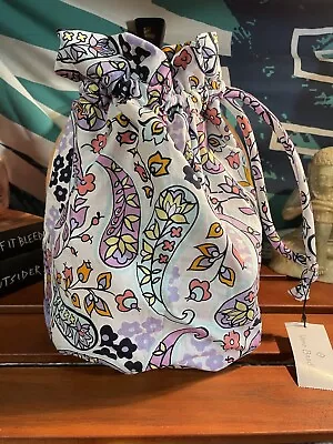 VERA BRADLEY Lunch Tote LAVENDER AND WHITE Bag DRAWSTRING New PAISLEY • $14.99