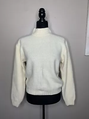 Vintage Mock Neck Sweater Ivory Angora Blend Women’s Size Medium Soft Cozy VTG • $39.99