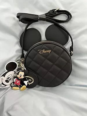 Disney Mickey Mouse Crossbody Bag Ears And Mickey Keychain Black • $25