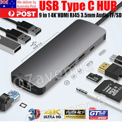 $40.95 • Buy 9 In 1 Multiport USB-C Hub Type C To USB 3.0 4K HDMI Adapter For Macbook Pro/Air