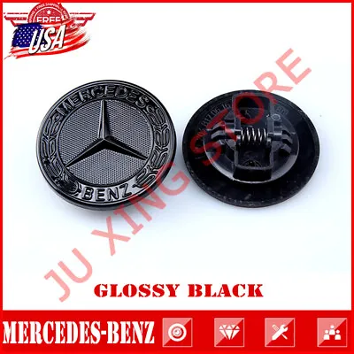 Gloss Black Flat Front Hood Emblem Badge For Mercedes Benz C43 C63 C300 AMG 57mm • $21.99