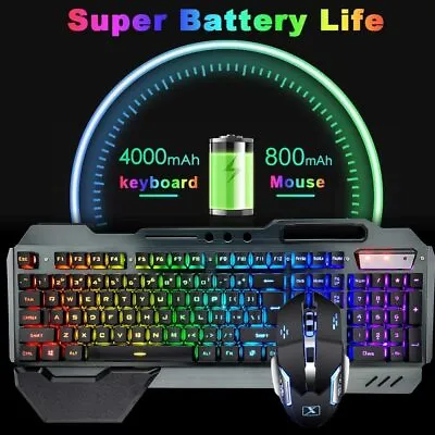$17.95 • Buy Wireless Gaming Keyboard And Mouse With Wrist Rest RGB Backlit For PC Laptop PS4