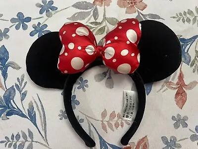 Disney Parks MINNIE MOUSE EARS Red Polka Dot Bow Puffy Satin Classic Headband • $14