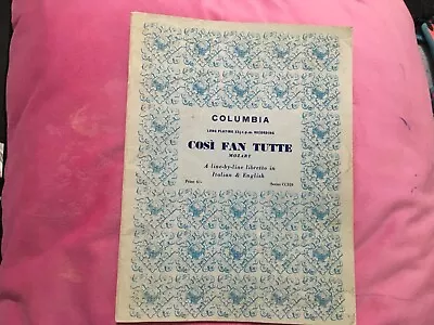 Columbia Cosi Fan Tutte Mozart - A Line By Line Libretto In Italian/ English • £5.99