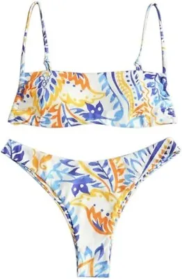 ZAFUL Women's Bohemian Swimsuit Strappy Tie Side Bikini Set Triangle Cheeky Stri • £15.44