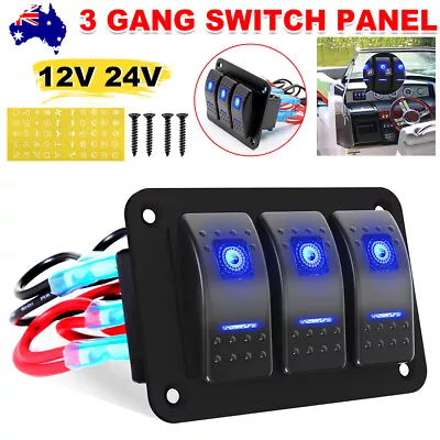 12V 24V 3 Gang Rocker Switch Panel ON-OFF Toggle Dual USB Car Boat Power Socket • $24.85