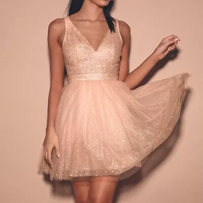 NWT Lulus Ballerina Dream Blush Pink And Gold Sleeveless Skater Dress XL • $69.99