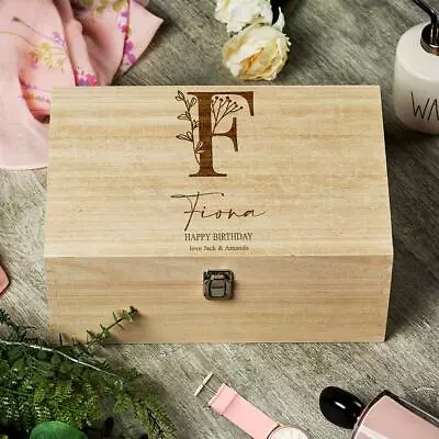 Personalised Large Keepsake Memory Box Engraved With Floral Alphabet  HB-210 • £26.99