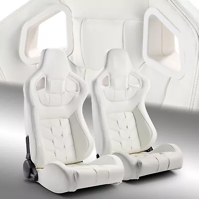 White PVC Reclinable Pure Series Sport Racing Seats Pair W/Slider Left/Right • $338.98