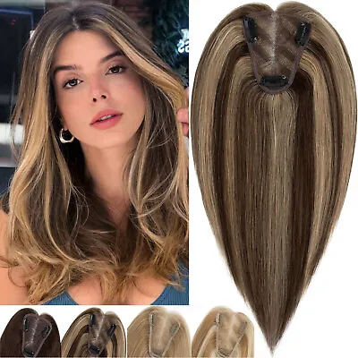Clip In 100%Real REMY Human Hair Topper Top Wig Women Toupee Hand-tied Highlight • $49.87