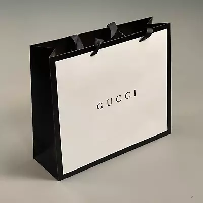 $10 • Buy GUCCI Authentic Retail Store Gift Bag Tote Paper White / Black 13  X 11  X 4  (N