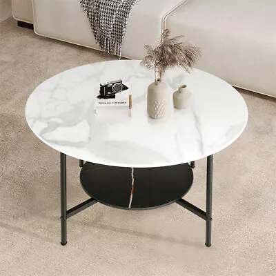 Large Rustic Round Glass Marble Coffee Table Home Furniture For Living Room Deco • $129.92