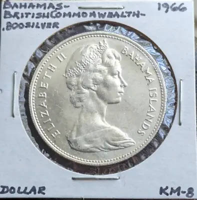 $11.50 • Buy 1966 Bahamas One Dollar Queen Elizabeth II .800 Silver Coin