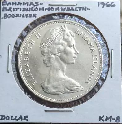 $11.50 • Buy 1966 Bahamas One Dollar Queen Elizabeth II .800 Silver Coin