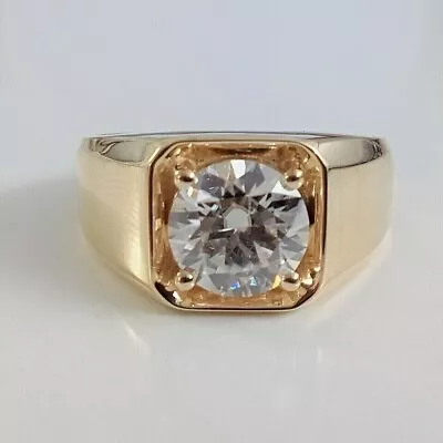 Mens 3 Ct Round Cut Moissanite Engagement Ring 14K Solid Yellow Gold • $467.50