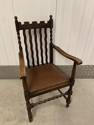 Vintage Antique Solid Oak Barley Twist Carver Chair • £70