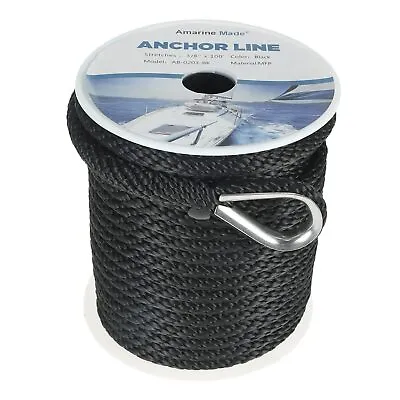 3/8 Inch 100FT Premium Solid Braid MFP Boat  Anchor Rope/Line With Thimble Black • $23.39