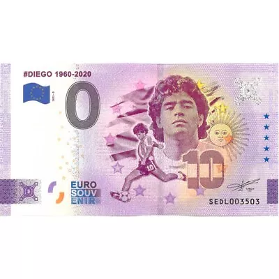 €0 Zero Euro Souvenir Note Italy 2023 - Diego 1960-2020 • £3.16