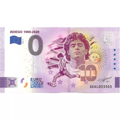 £3.18 • Buy €0 Zero Euro Souvenir Note Italy 2023 - Diego 1960-2020