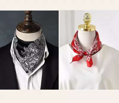 Men's 100 Silk Scarf Cravat Paisley Square Neckerchief Hair Wraps Black Red • $14.44