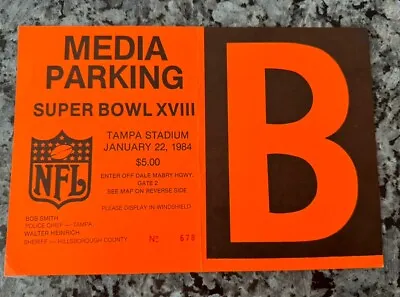 Super Bowl XVIII 18 NFL Press Media Parking Pass - Redskins Vs. Raiders - RARE • $84.99