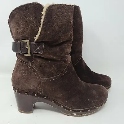 Ugg Womens Amoret Size 9 Anke Boots Brown Leather Suede Heels 1003373 • $29.23