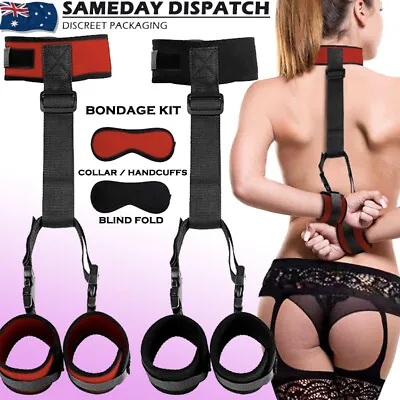 BDSM Collar Handcuffs Back Blindfold Bondage Kit Fetish Restraints Adult Sex Toy • $24.99