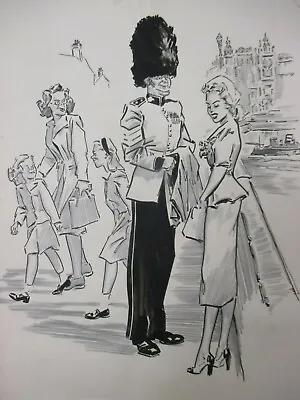 Lrg Original 1940s Pen & Ink Comic Drawing By Arthur Ward Tower London Beefeater • £20