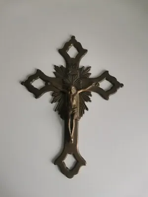 Solid Brass Wall Crucifix - Jesus Christ Figurine - Ornate Cross 11¾  • £40