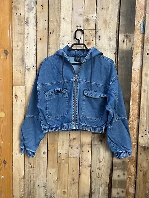 Urban Outfitters Cargo Utility Womens Hooded Crop Denim Jacket Size Small • £25