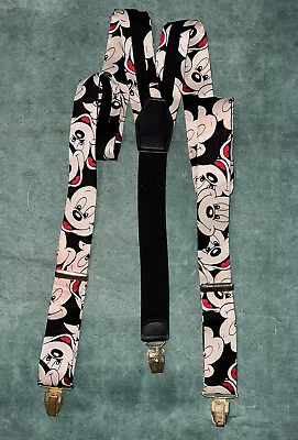 Vintage Disney Mickey Mouse Black White Red Suspenders Wedding Prom Homecoming • $11.03