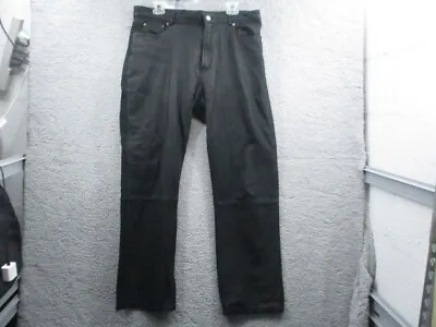 LUCKY BRAND Men's Black Leather Pants Jeans Lining Zip Fly Size 36 X 30 Regular • $149.99