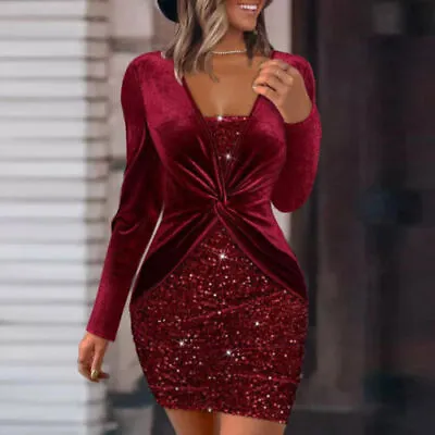 Womens Sequin Bodycon Sexy Mini Dress Ladies Evening Cocktail Party Ball Gown UK • £16.89