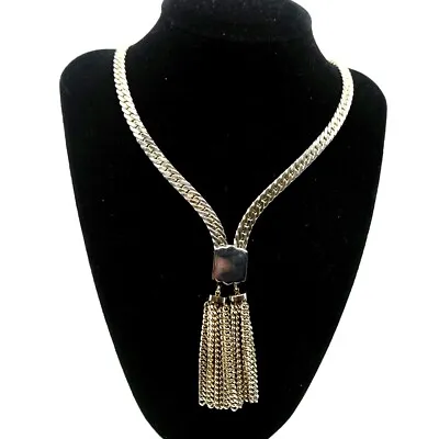 VINTAGE 1940s~MONET~SILVER TONE CHAIN TASSEL ADJUSTABLE LARIAT NECKLACE • $39.99