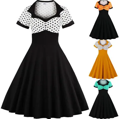 Womens Vintage 1940s 50s Polka Dots Rockabilly Party Prom Skater Dress Plus Size • $24.99