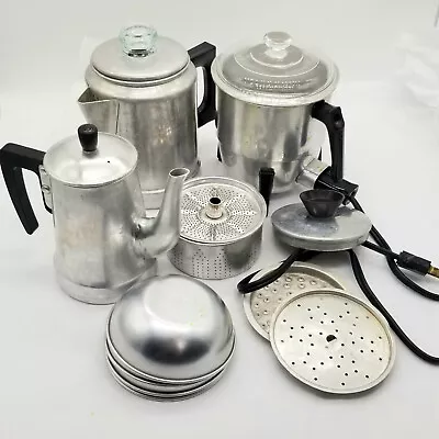 Lot Comet Mirro Coffee Pot Asst Parts Up To 7  Vtg PARTS ONLY Aluminum • $25