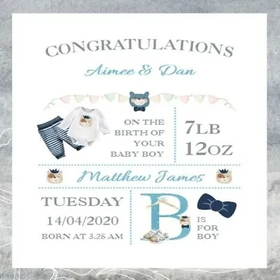 Personalised Handmade New Baby Card Birth Day & Date Weight Time - Boy / Girl • £2.90