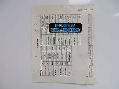 $7.99 • Buy Suzuki Quick Reference Service Manual Data Sheet GSX-R600V GSX-R600 GSXR600 1997