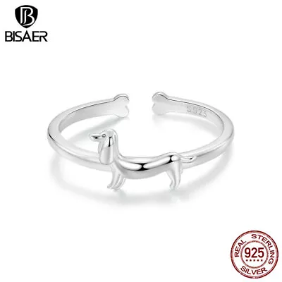 Bisaer Real 925 Silver Exquisite Dachshund Open Ring Fashion Women Gifts Jewelry • $9.05