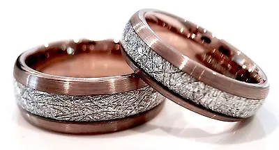 Rose Gold Brushed Meteorite Inlay Ring Tungsten Bands Matching Rings  6mm- 8mm • $220