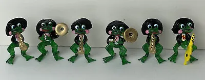 Frog Mariachi Band Colored With Black Uniform Hand Blown Glass (Set Of 6) • $24.73