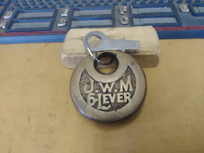 Antique/vintage JWM 6 Lever Push Key Pancake Padlock W/key 69 • $62.95