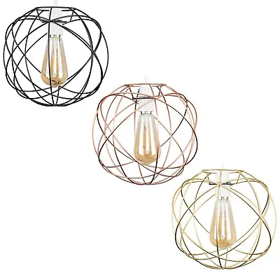Geometric Globe Lampshade Metal Pendant Ceiling Light Shade LED Vintage Bulb • £14.99