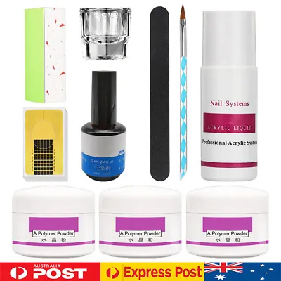 Complete Acrylic Nail Art Kit Liquid Clear White Pink Powder Primer DIY AU Post • $19.99