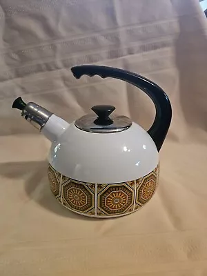 Vintage 1970's White Enamel Metal Tea Pot • $55