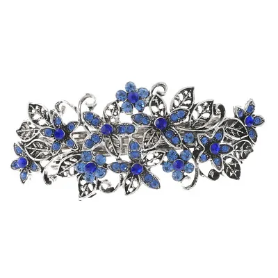 Silver Tone Metal Hair Clip With Blue Crystal Rhinestone HA1386-BLU • $11.99