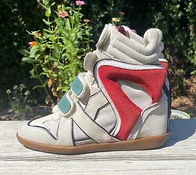 Isabel Marant Suede Multicolor Wedge Ankle Bootie Limited Edition Sz 37 Sneakers • $164.99