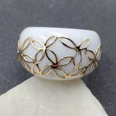 Milor Italy 14K Yellow Gold Embellished Marble Band Dome Statement Ring VIDEO • $139.99