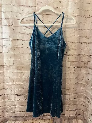 Arizona Mini Dress Women's Medium Teal Blue Velvet Racerback Sleeveless Stretch • $18.04